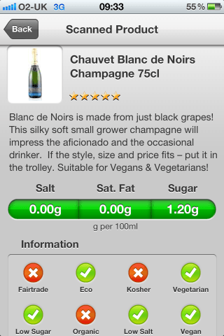 Can I Eat It iPhone App lets you know what is in the Chauvet Blanc de Noirs Champagne