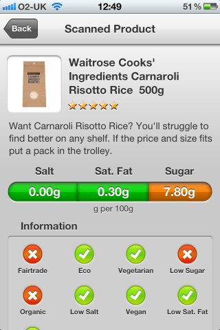 Can I Eat It iPhone App lets you know what is in the Waitrose Cooks' Ingredients Carnaroli Risotto Rice barcode