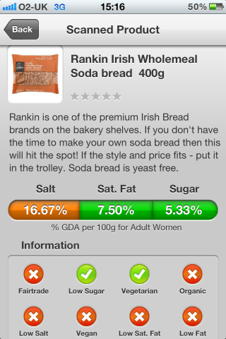 Rankin Irish Wholemeal Soda bread Can I Eat It iPhone App lets you know what is in the Rankin Irish Wholemeal Soda bread