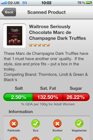 Can I Eat It iPhone App lets you know what is in the Waitrose Seriously Chocolate Marc de Champagne Dark Truffles