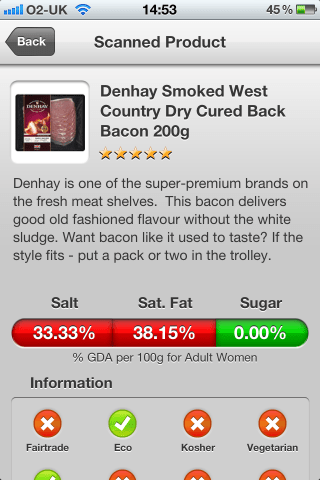 Can I Eat It iPhone App lets you know what is in the Denhay Smoked West Country Dry Cured Back Bacon