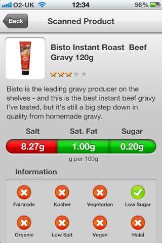 Can I Eat It iPhone App lets you know what is in the Bisto Instant Roast Beef Gravy barcode